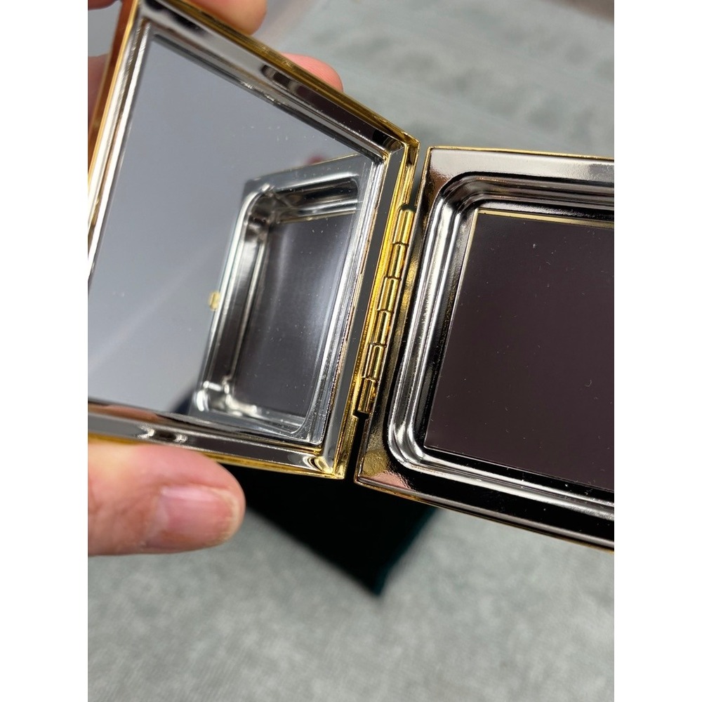 Vtg Arbonne Powder Compact Mirror Gold Crystal Refillable NEW - Picture 8 of 9